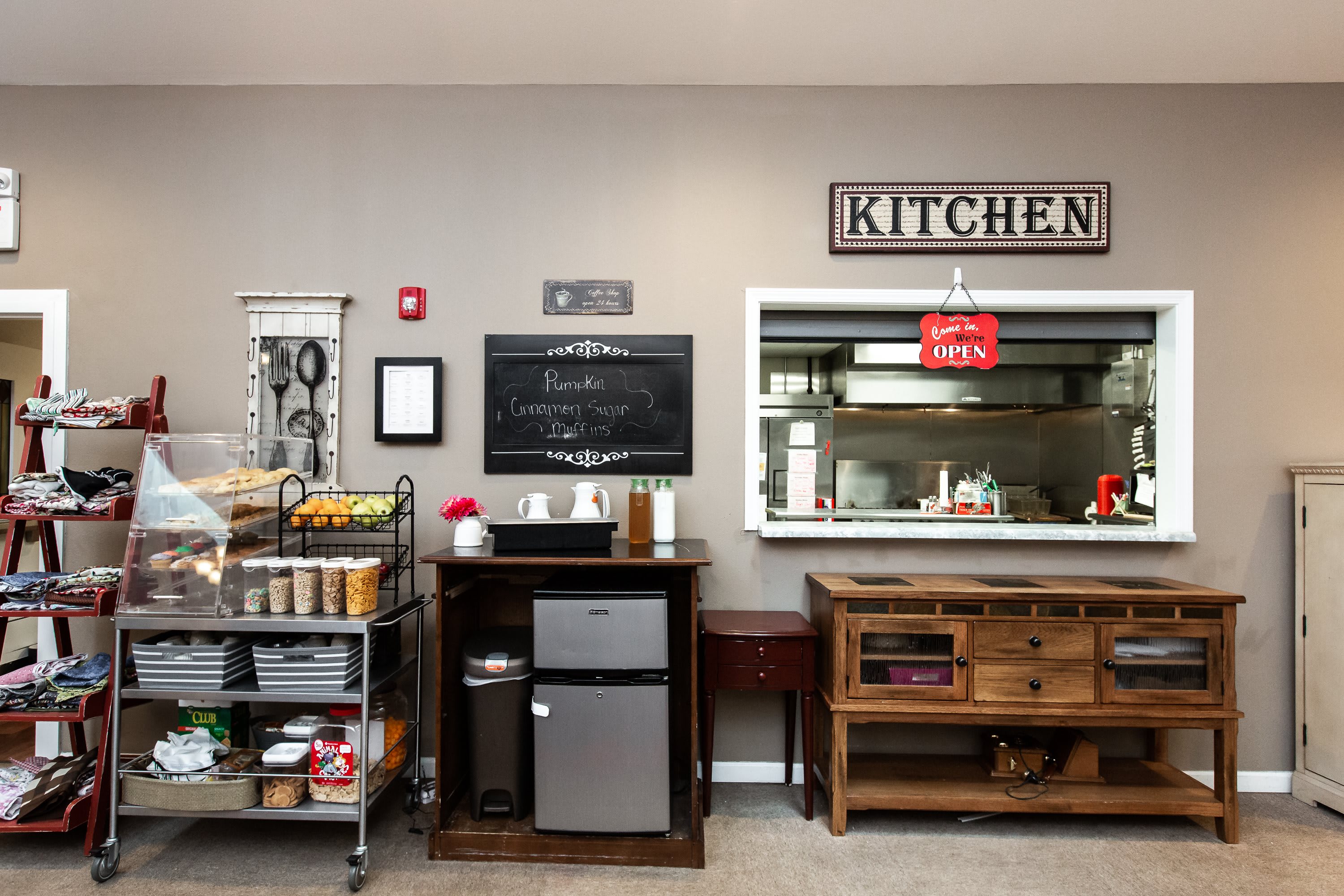 Kitchen pass-through for meals and snacks